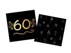 60. születésnapi szalvéta fekete - 33 cm - 16 db.