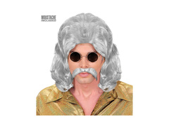 Szürke 1970-es évekbeli fazet paróka bajusszal