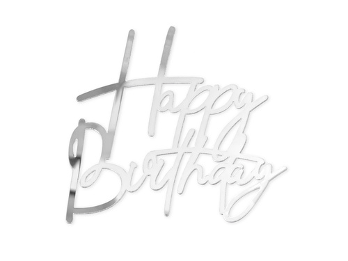 Boldog születésnapot tortadísz - ezüst - 1 db.