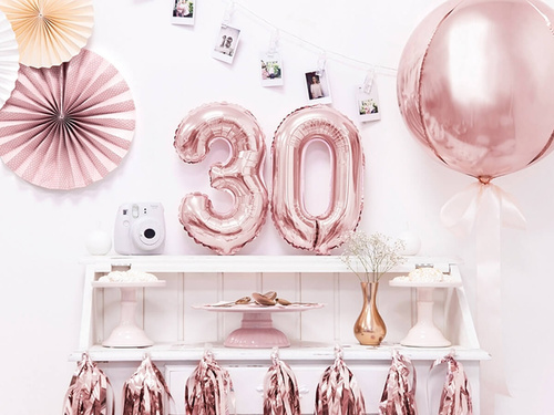 Fólia lufi szám 3 arany rózsaszín - 35 cm