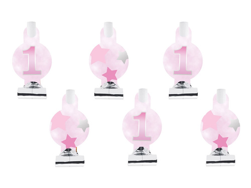 Trombitasípok kibontva születésnapi rózsaszín csillagok - 6 db