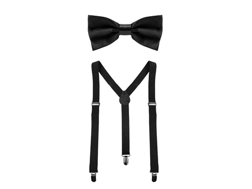 Fekete merevítő kiegészítő szett nagy csokornyakkendővel - 2 db.