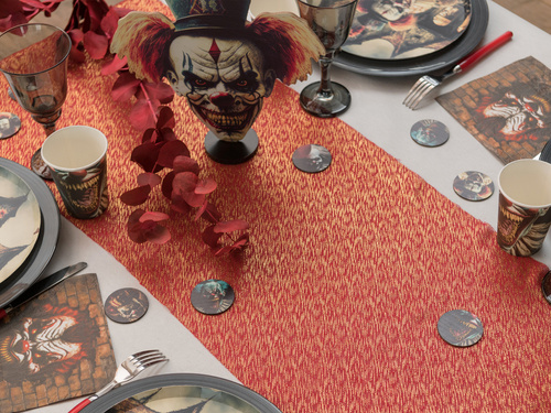 Asztali futó dísz aranyszállal - piros - 36 cm x 2,5 m - 1 db.