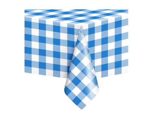 Kék-fehér kockás fóliás terítő - 137 x 274 cm - 1 db.