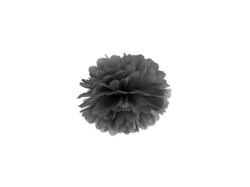 Függő pom pom virág dekoráció - fekete - 25 cm - 1 db.