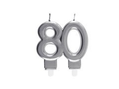 80. születésnapi gyertya ezüst - 7,5 cm - 1 db.