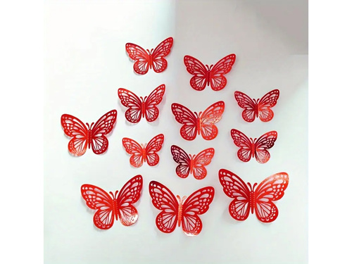 Tükör dekoráció Pillangók piros 2D - 12 db.