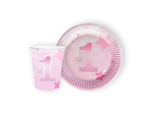 Csészék + papírtányérok a születésnapi partira Stars rózsaszín - 24 db.