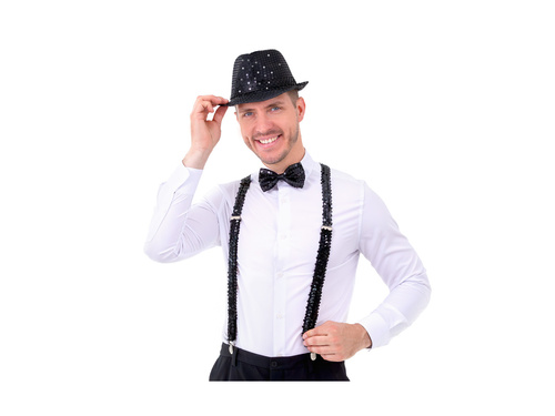 Fekete flitteres csokornyakkendő - 7 x 12 cm - 1 db.