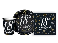 Csészék + szalvéták + papírtányérok készlet 18. születésnapra 44 db.
