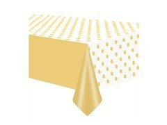 Születésnapi terítő fehér arany pöttyökkel - 137 x 274 cm - 1 db.