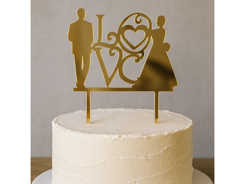 Aranytükrös plexi tortabevonó Szerelem menyasszony és vőlegény - 16,5 cm