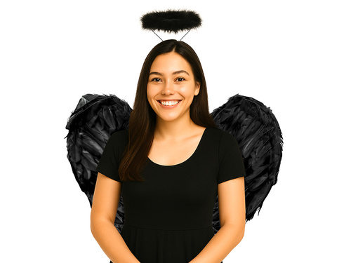 Fekete angyalszárnyak glóriával - 60 x 45 cm - 1 db.