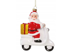 Karácsonyfa gömb Mikulás robogón - 14 cm - 1 db.