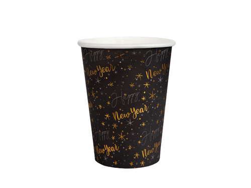 Papírpoharak szilveszterre Boldog új évet - fekete - 270 ml - 10 db.