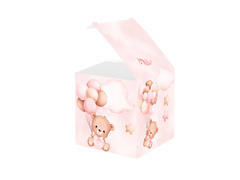 Vendégdobozok rózsaszín mackók lufikkal - 6 db.