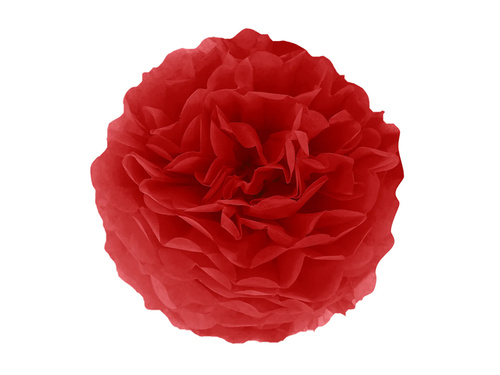 Függő pom pom virág dekoráció - piros - 35 cm - 1 db.