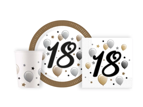 Csészék + tányérok + papírszalvéták 18. születésnapra - 36 db.