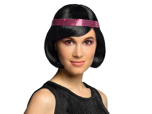 Retro fekete paróka rózsaszín pánttal - 1 db.