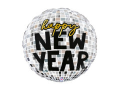 Boldog új évet diszkógömb fólialufi - 24" - 1 db.