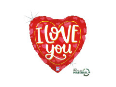 Piros fóliás szív lufi I Love You felirattal - 14" - 1 db.