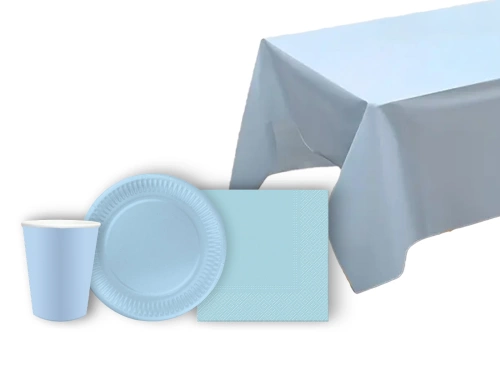 Világoskék eldobható étkészlet - 45 db.