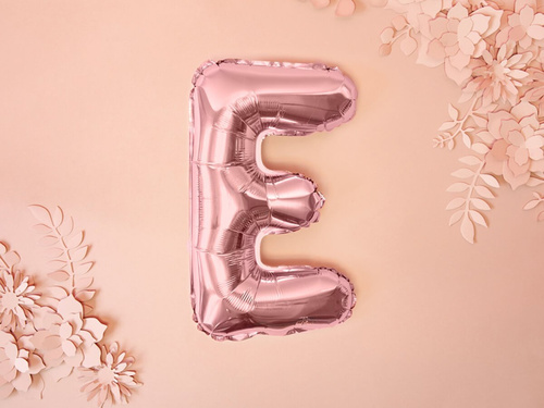 Fólia lufi 'E' betű rózsaszín és arany - 35 cm