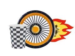 Készlet poharakból + papírtányérokból Racing Cars motívummal - 24 darab.