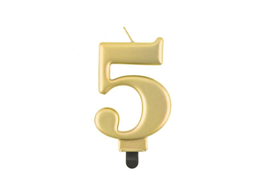 Fémszínű arany számgyertya - 5 - öt