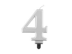 Ezüst fém számgyertya - 4 - négy - négy