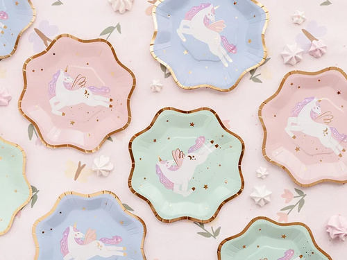 Egyszarvú születésnapi papírtányér - 18 cm - 6 db.