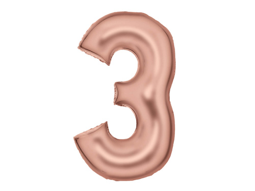 Szaténfólia lufi szám 3 rózsaszín arany - 86 cm - 1 db.