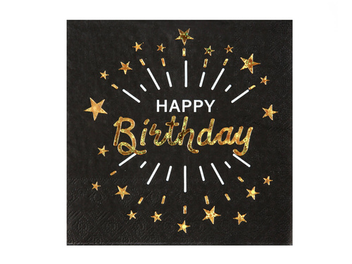 Boldog születésnapot szalvéta fekete - 33 cm - 10 db.
