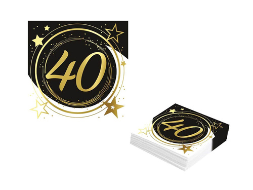 Negyvenedik születésnapi szalvéta fekete - 33 cm - 12 db.