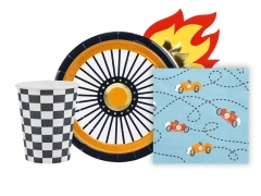 Poharak + tányérok + papírszalvéták készlet Racing Cars motívummal - 36 darab.