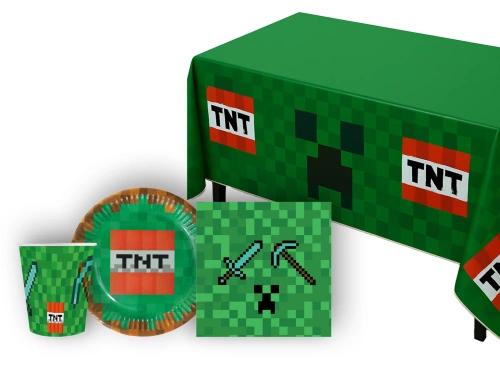 Asztalterítő szett + poharak + szalvéták + papírtányérok Pixels - 45 db.