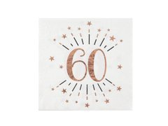 Csillogó rózsaszín arany 60. születésnapi party szalvéták - 33 cm - 10 db.