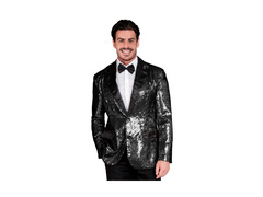 Party Fashion fekete flitteres blézer szatén gallérral és zsebekkel