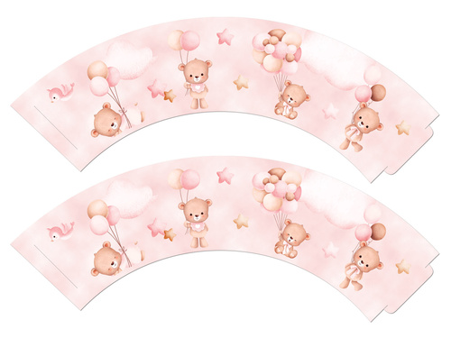 Cupcake cupcakes rózsaszín mackók lufival - 6 db.