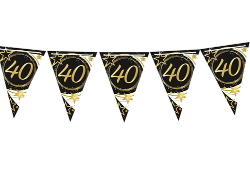 Fekete zászlós banner negyvenedik születésnapra - 300 cm - 1 db.