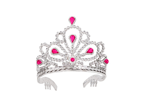 Ezüst tiara rózsaszín ékszerekkel