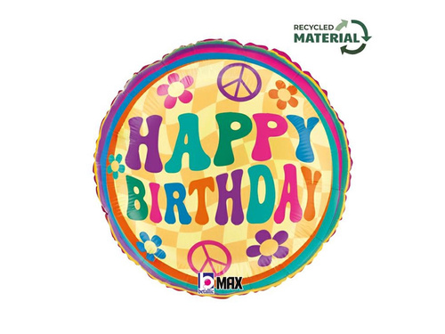 Retro Boldog születésnapot fólialufi - 45 cm - 1 db.