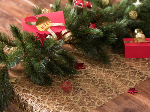 Fém asztali futó díszítés - arany - 28 cm x 5 m - 1 db.