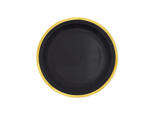 Készlet poharak + papírtányérok fekete színű, arany peremmel - 12 db.