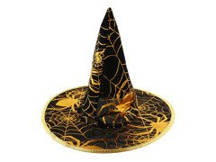 Boszorkánysapka arany pókhálóval Halloweenre - 1 db.