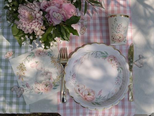 Rózsaszín kockás asztali futó dekoráció - 26 cm x 3 m - 1 db.