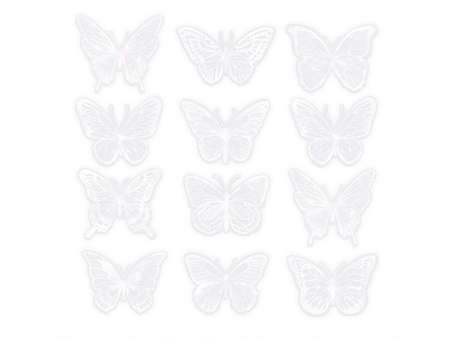 Fehér holografikus pillangó matricák - 12 db.