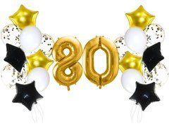 Nyolcvanadik születésnapi lufi készlet arany és fekete - 21 db.