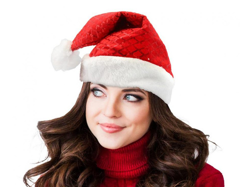 Csillogó Mikulás sapka flitterekkel - 1 db.