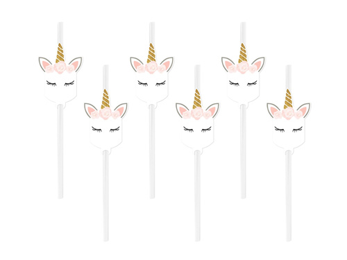 Gyönyörű egyszarvú születésnapi szívószálak - 6 db.